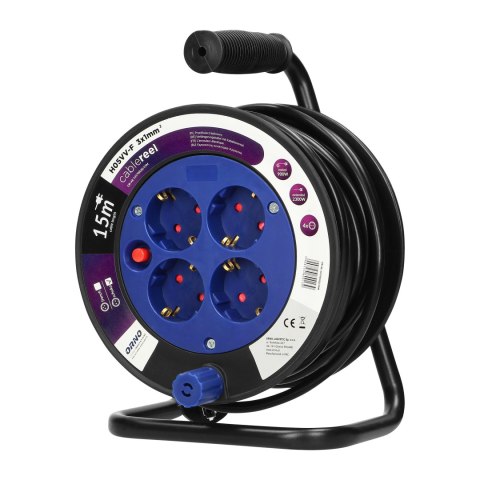 Przedłużacz bębnowy MINI, 4 gniazda 2P+Z (schuko), metalowy stojak, polwinit H05VV-F 3x1mm? - 15m