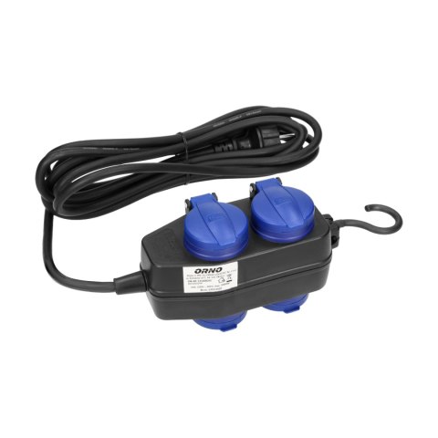 Przedłużacz warsztatowy bryzgoszczelny IP44, 4 gniazda (2+2) 2P+Z (schuko) IP44, przewód gumowy, H05RR-F 3x1,5, długość 10m