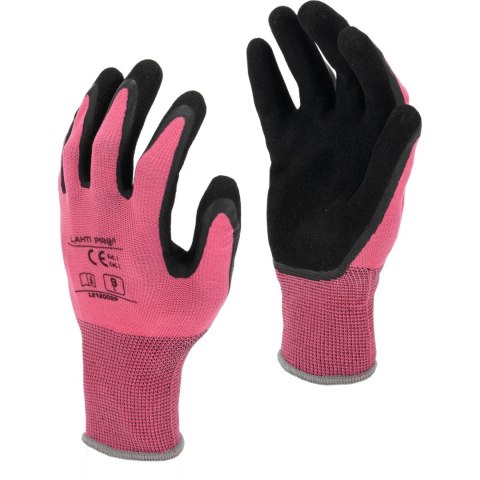 Rękawice lateks różowo-czarne l212009p, karta, "9", ce,lahti
