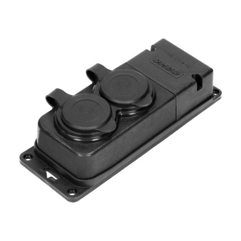 Rozgałęźnik bryzgoszczelny i odporny na uderzenia, IP44, 2 gniazda 2P+Z, 16A, 230V AC, gumowy, uniepalniony, wersja schuko