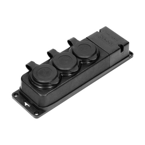 Rozgałęźnik bryzgoszczelny i odporny na uderzenia, IP44, 3 gniazda 2P+Z, 16A, 230V AC, gumowy, uniepalniony, wersja schuko