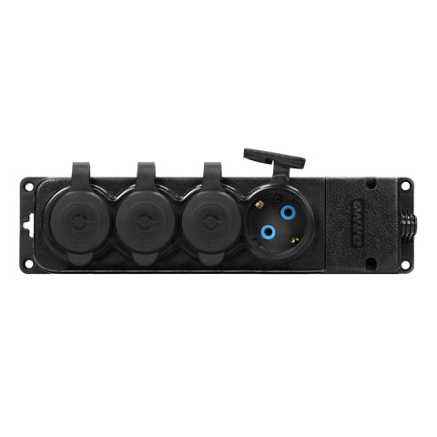 Rozgałęźnik bryzgoszczelny i odporny na uderzenia, IP44, 4 gniazda 2P+Z, 16A, 230V AC, gumowy, uniepalniony, wersja schuko