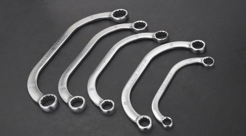 Klucze oczkowe wygięte 9-22 mm, zestaw 5 szt. Klucze oczkowe wygięte 9-22 mm, zestaw 5 szt.