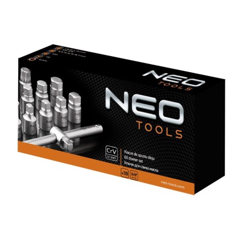 Klucze do spustu oleju 3/8", zestaw 18 szt. Klucze do spustu oleju 3/8", zestaw 18 szt.