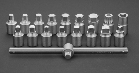 Klucze do spustu oleju 3/8", zestaw 18 szt. Klucze do spustu oleju 3/8", zestaw 18 szt.