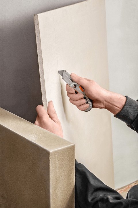 Nóż uniwersalny składany, ostrze trapezowe + nóż, nylonowe etui + 5 ostrzy