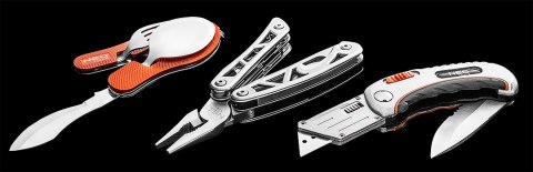 Nóż uniwersalny składany, ostrze trapezowe + nóż, nylonowe etui + 5 ostrzy