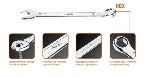 Klucz płasko-oczkowy HEX/V 22 x 260 mm
