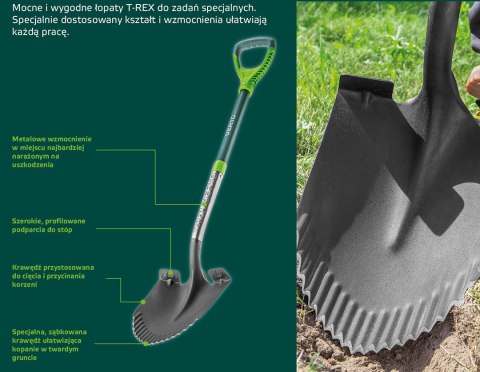 Szpadel ostry, drewniany trzonek, T-Rex
