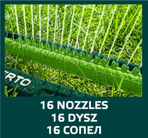 Zraszacz oscylacyjny, powierzchnia zraszania 12 x 18 m, 16 dyszy zraszających, igła do udrażniania dysz Zraszacz oscylacyjny, powierzchnia zraszania 12 x 18 m, 16 dyszy zraszających, igła do udrażniania dysz