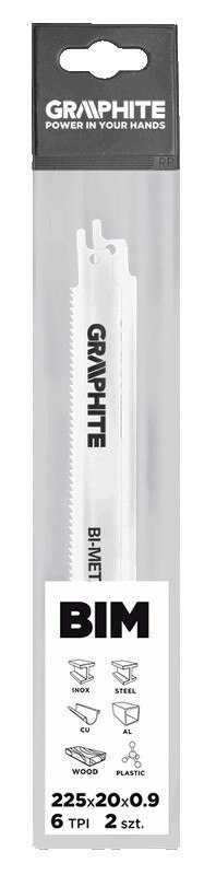 Brzeszczoty bagnetowe 225 x 20 x 1.25 mm, 6 TPI, kpl. 2 szt. Brzeszczoty bagnetowe 225 x 20 x 1.25 mm, 6 TPI, kpl. 2 szt.