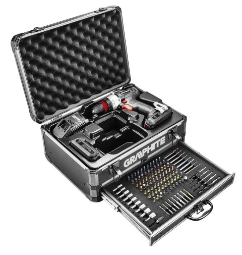 Zestaw Energy+ w walizce aluminiowej: wiertarko wkrętarka 18V 10mm, akumulator 2x2Ah, 109 akcesoriów Zestaw Energy+ w walizce aluminiowej: wiertarko wkrętarka 18V 10mm, akumulator 2x2Ah, 109 akcesoriów