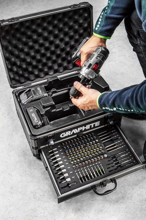 Zestaw Energy+ w walizce aluminiowej: wiertarko wkrętarka 18V 10mm, akumulator 2x2Ah, 109 akcesoriów Zestaw Energy+ w walizce aluminiowej: wiertarko wkrętarka 18V 10mm, akumulator 2x2Ah, 109 akcesoriów