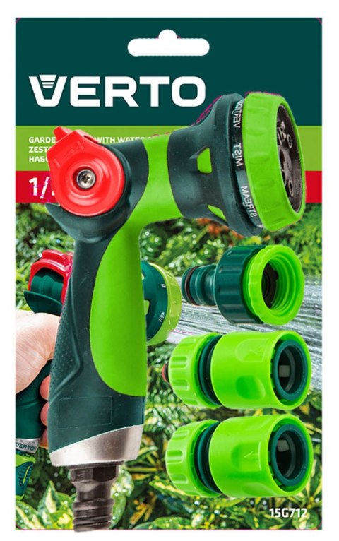 Zestaw z pistoletem zraszającym, złączkami, przyłączem do kranu 1/2" Zestaw z pistoletem zraszającym, złączkami, przyłączem do kranu 1/2"