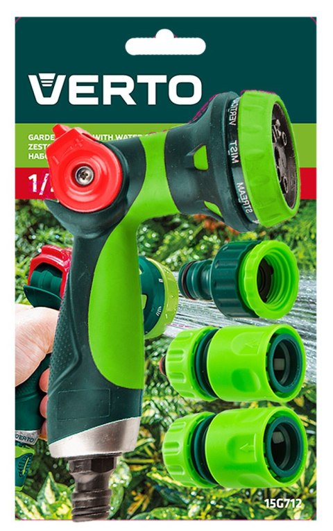 Zestaw z pistoletem zraszającym, złączkami, przyłączem do kranu 1/2" Zestaw z pistoletem zraszającym, złączkami, przyłączem do kranu 1/2"