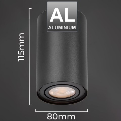 Tuba / oprawa natynkowa Maclean, punktowa, halogenowa, okrągła, aluminiowa, GU10, 80x115mm, kolor czarny, MCE422 B Tuba / oprawa natynkowa Maclean, punktowa, halogenowa, okrągła, aluminiowa, GU10, 80x115mm, kolor czarny, MCE422 B