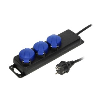 Przedłużacz warsztatowy bryzgoszczelny IP44, 3 gniazda 2P+Z (schuko) IP44, przewód gumowy, H05RR-F 3x1,5mm?, długość 5m
