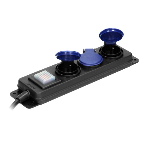 Przedłużacz warsztatowy bryzgoszczelny z wyłącznikiem IP44, 3 gniazda 2P+Z IP44, przewód gumowy, H05RR-F 3x1,5mm?, długość 3m