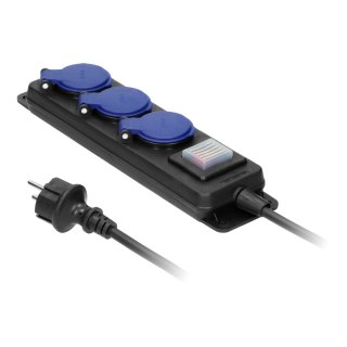 Przedłużacz warsztatowy bryzgoszczelny z wyłącznikiem IP44, 3 gniazda 2P+Z IP44, przewód gumowy, H05RR-F 3x1,5mm?, długość 5m