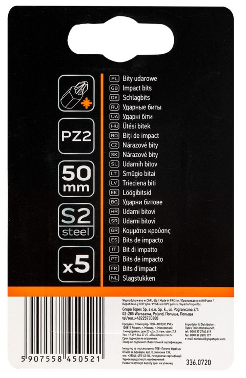Bity udarowe S2, 50 mm, PZ2, 5 szt.