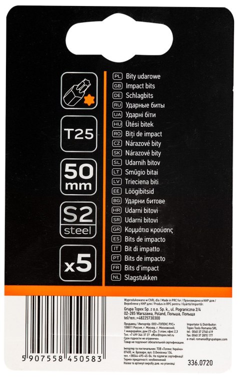 Bity udarowe S2, 50 mm, T25, 5 szt.
