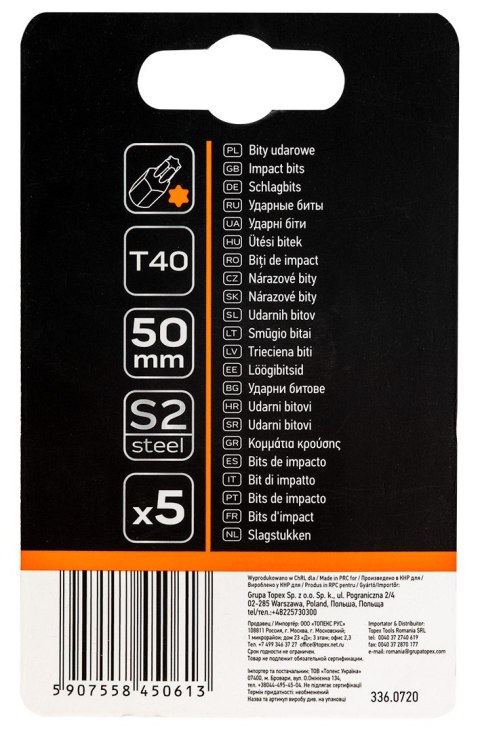 Bity udarowe S2, 50 mm, T40, 5 szt.