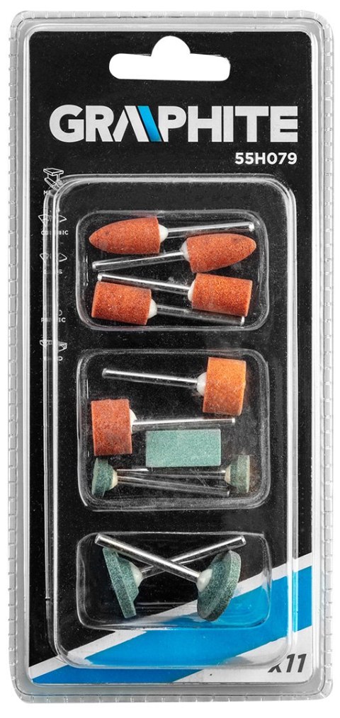 Akcesoria do miniszlifierki, kamienie szlifierskie, zestaw 11 szt. Akcesoria do miniszlifierki, kamienie szlifierskie, zestaw 11 szt.