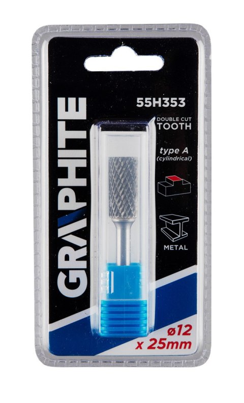 Frez do metalu HM, typ A (walcowy), 12 x 25 mm, trzpień 6 x 45 mm