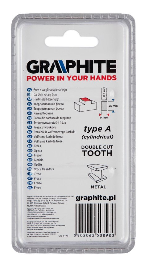 Frez do metalu HM, typ A (walcowy), 14 x 25 mm, trzpień 6 x 45 mm