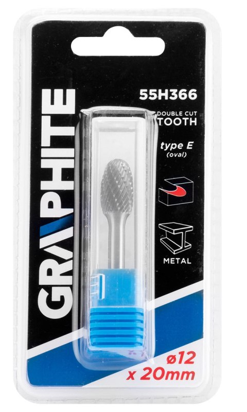 Frez do metalu HM, typ E (owalny), 12 x 20 mm, trzpień 6 x 45 mm Frez do metalu HM, typ E (owalny), 12 x 20 mm, trzpień 6 x 45 mm