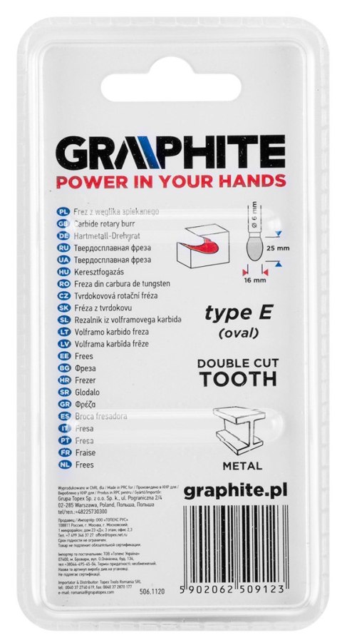 Frez do metalu HM, typ E (owalny), 16 x 25 mm, trzpień 6 x 45 mm Frez do metalu HM, typ E (owalny), 16 x 25 mm, trzpień 6 x 45 mm