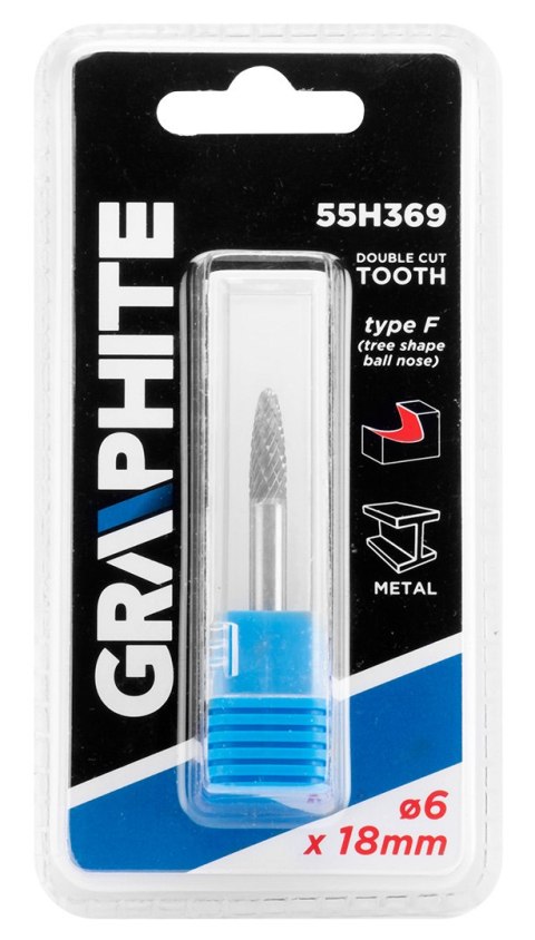 Frez do metalu HM, typ F (ostrołukowy zaokrąglony), 6 x 18 mm, trzpień 6 x 45 mm Frez do metalu HM, typ F (ostrołukowy zaokrąglony), 6 x 18 mm, trzpień 6 x 45 mm