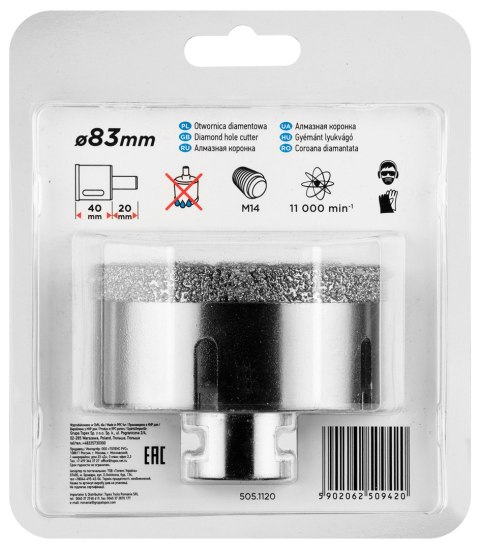 Otwornica diamentowa 83 mm x M14 Otwornica diamentowa 83 mm x M14