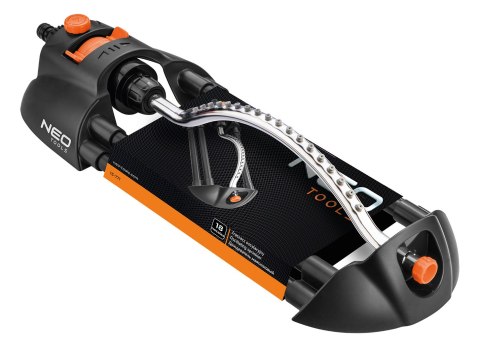 Zraszacz oscylacyjny, metalowy pałąk, 18 dysz, regulacja siły strumienia Zraszacz oscylacyjny, metalowy pałąk, 18 dysz, regulacja siły strumienia