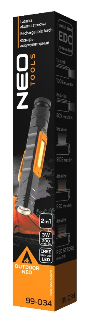 Latarka akumulatorowa USB 300 lm 2 w 1 CREE XPE + COB LED Latarka akumulatorowa USB 300 lm 2 w 1 CREE XPE + COB LED