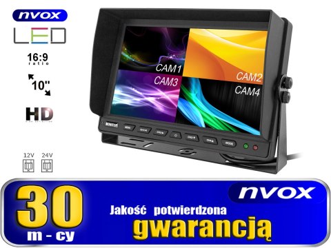 Monitor lcd 10cali z obsługa do 4 kamer 4pin 12v 24v
