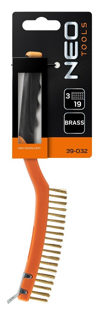 Szczotka druciana, drut mosiężny, 3x19 rzędów, ze skrobakiem