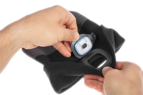 Czapka z latarką LED, czarno-szaro-pomarańczowa WARM