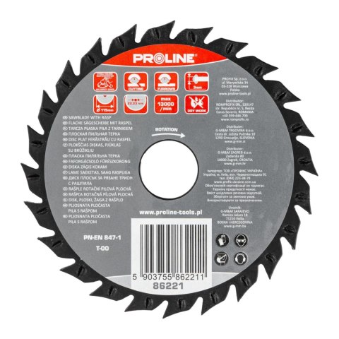 Tarcza płaska piła z tarnikiem grube zęby 115mm proline Tarcza płaska piła z tarnikiem grube zęby 115mm proline