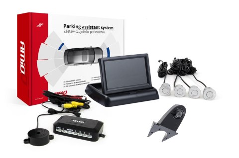 Zestaw czujników parkowania tft02 4,3" z kamerą hd-502-ir 4 sensory srebrne