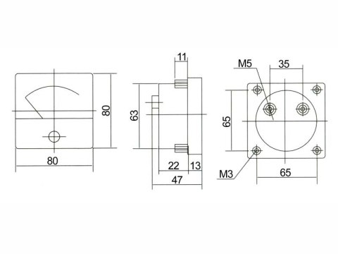 51-211# Miernik analogowy amperomierz kwadrat duży 100a bez bocznika