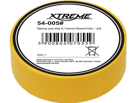 54-005# Taśma izolacyjna klejąca 0,13mm/15mm/10m - żółta 54-005# Taśma izolacyjna klejąca 0,13mm/15mm/10m - żółta