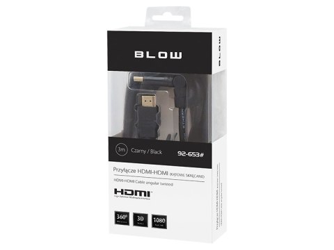 92-653# Przyłącze hdmi-hdmi black kątowe 3m skręcane
