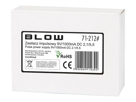 71-212# Zasilacz impulsowy 9v/1000ma 2,1/5,5