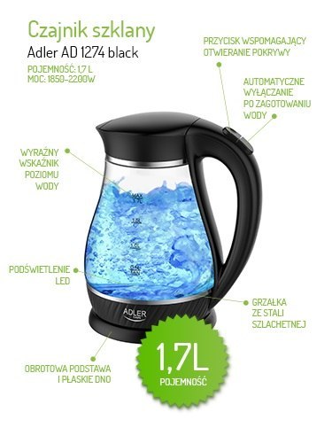 AD 1274 black Czajnik szklany 1,7l AD 1274 black Czajnik szklany 1,7l