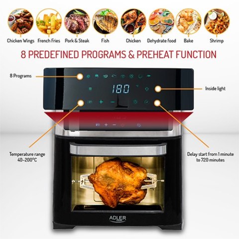 AD 6309 Frytkownica beztłuszczowa - piekarnik 8 w 1 - 13 litrów