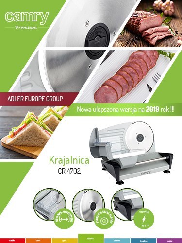 CR 4702 Krajalnica do wędlin, pieczywa i serów | regulacja grubości 0?15 mm | ostrze ze stali nierdzewnej 19 cm