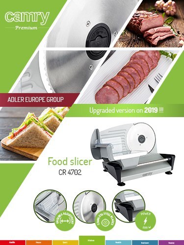 CR 4702 Krajalnica do wędlin, pieczywa i serów | regulacja grubości 0?15 mm | ostrze ze stali nierdzewnej 19 cm