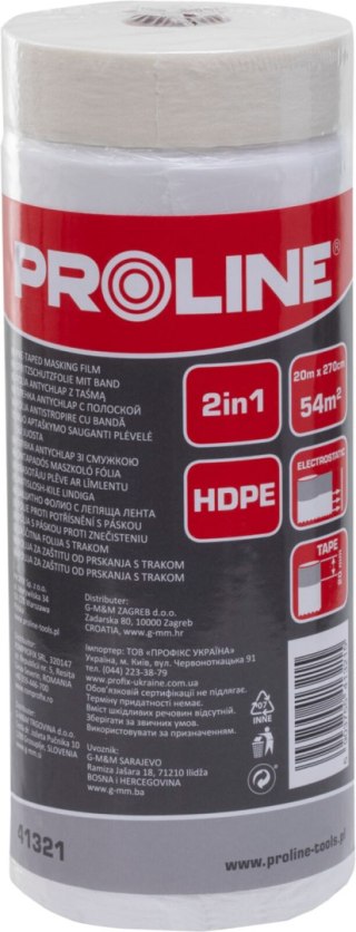 Folia antychlap z taśmą malarską, 33 m x 110 cm, proline