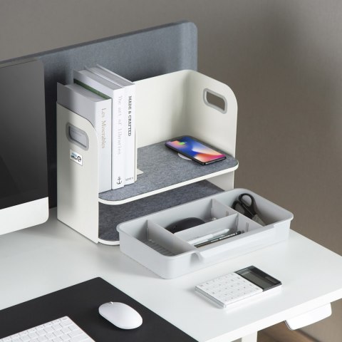 Organizer biurkowy z szufladą i ładowarką bezprzewodową Ergo Office, biały, max. 10kg, ER-441